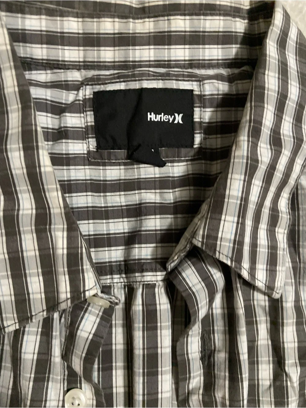Hurley Men's Black and White Plaid Short-Sleeve Button-Down Shirt